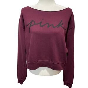 PINK Victoria's Secret Sweatshirt Cropped Raw Neckline Plum Sz XXL Pink Spellout